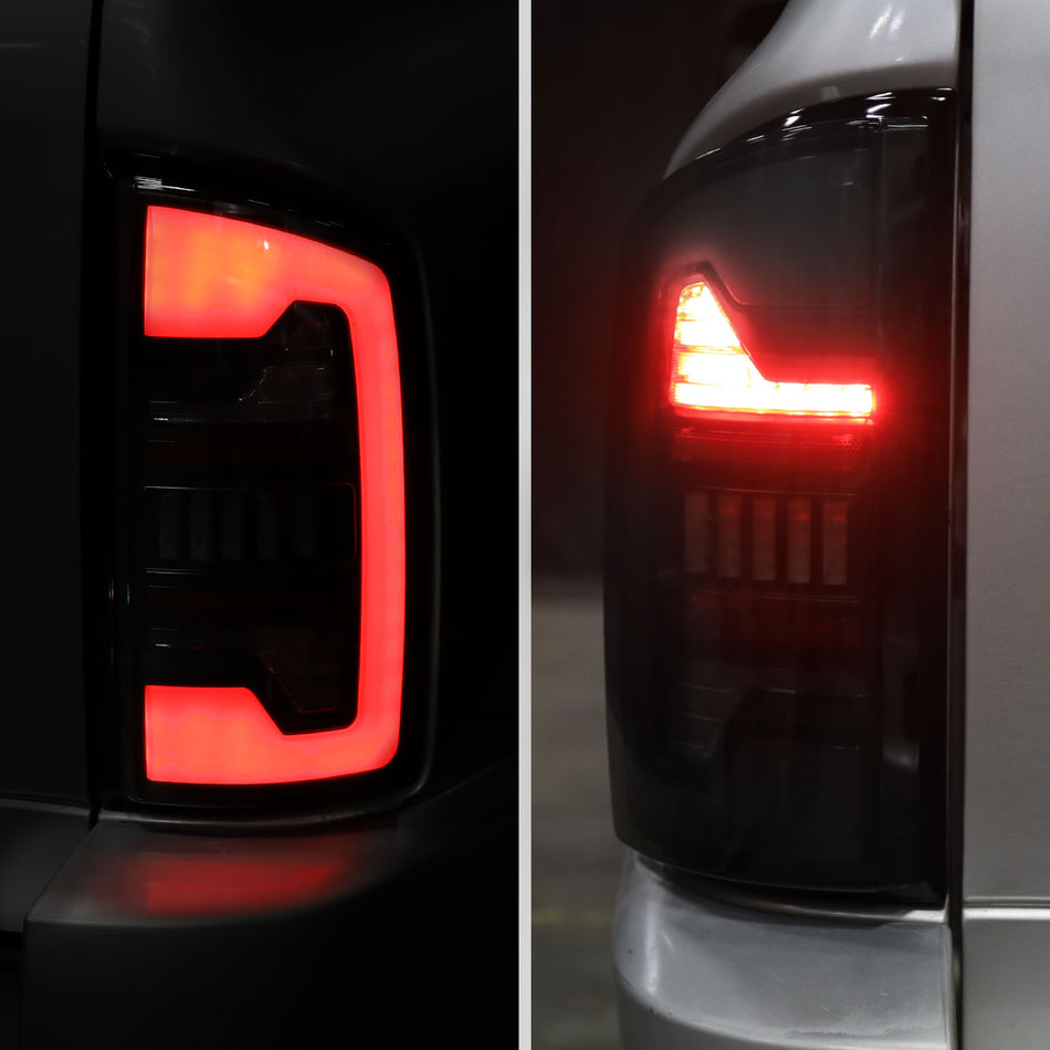 2002-2006 Dodge RAM 1500/2500/3500 White LED Bar Tail Lights (Matte Black Housing/Smoked Lens)