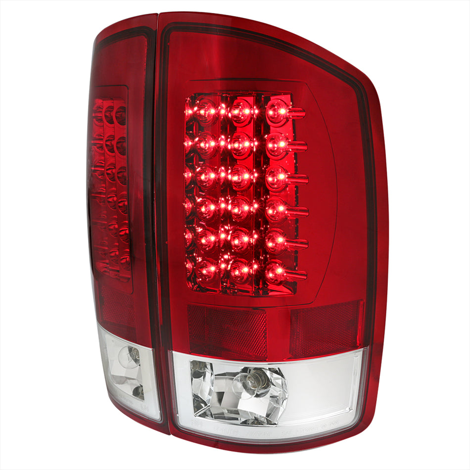 2002-2006 Dodge RAM LED Tail Lights (Chrome Housing/Red Clear Lens)