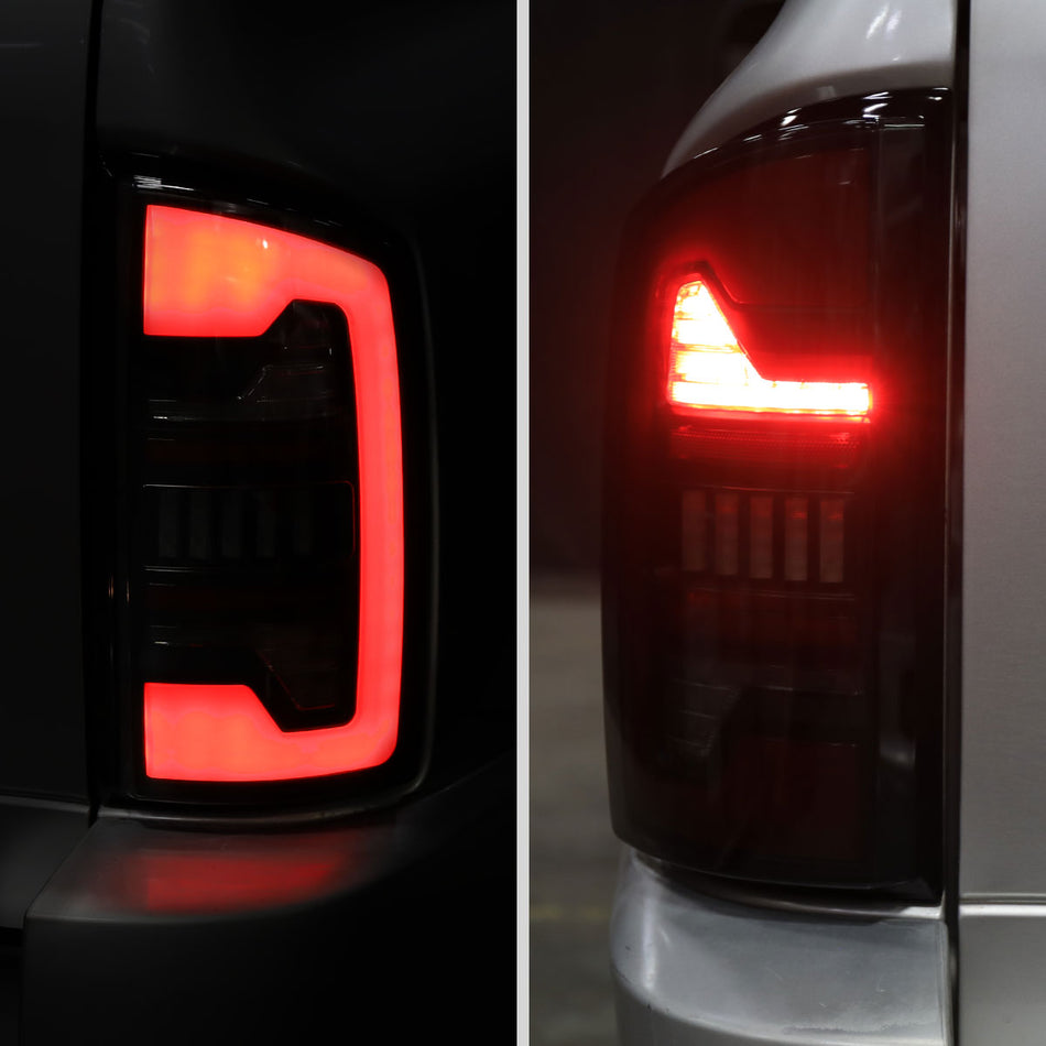 2002-2006 Dodge RAM 1500/2500/3500 Red LED Bar Tail Lights (Matte Black Housing/Smoked Lens)