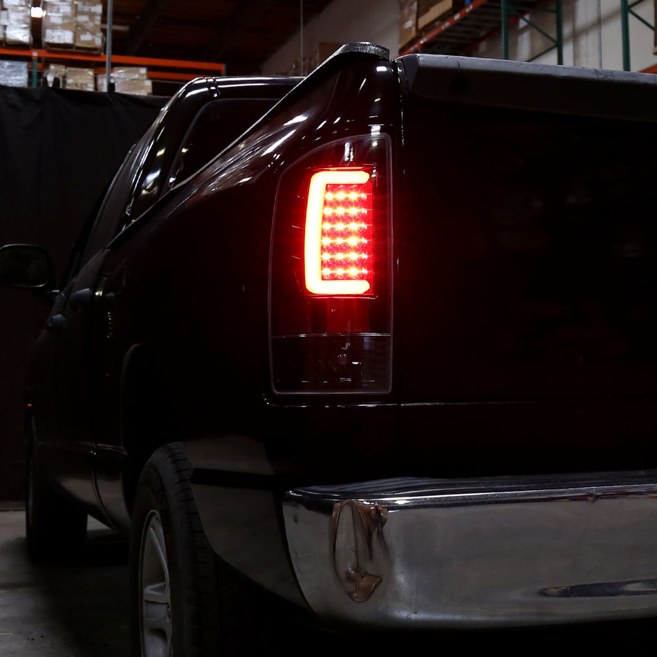 2007-2009 Dodge RAM 1500/2500/3500 Red C-Bar LED Tail Lights (Jet Black Housing/Clear Lens)