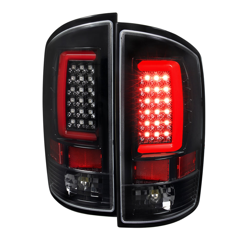 2007-2009 Dodge RAM 1500/2500/3500 Red C-Bar LED Tail Lights (Jet Black Housing/Clear Lens)