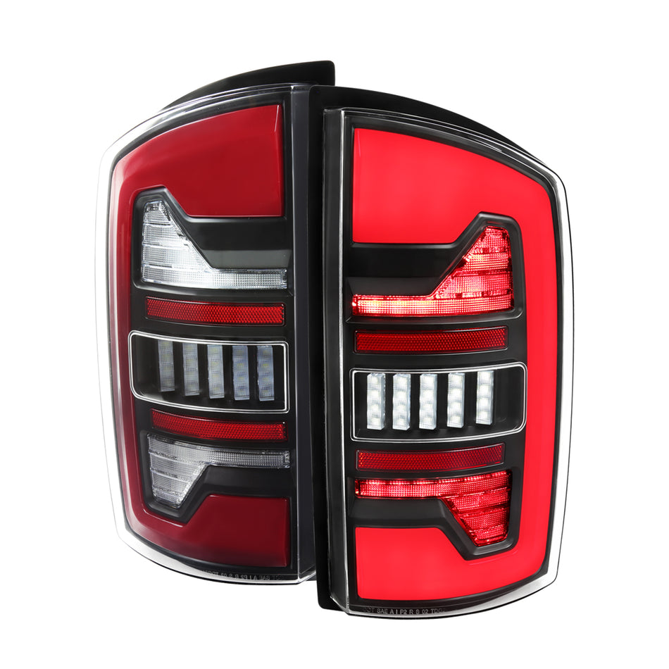 2007-2009 Dodge RAM 1500/2500/3500 Red LED Bar Tail Lights (Matte Black Housing/Clear Lens)