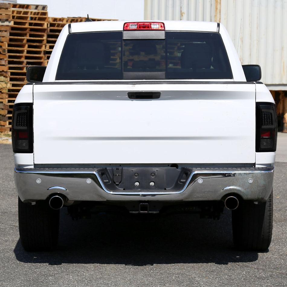2009-2018 Dodge RAM 1500 / 2019-2021 RAM Classic / 2010-2018 RAM 2500 3500 White Bar LED Tail Lights (Glossy Black Housing/Smoked Lens)