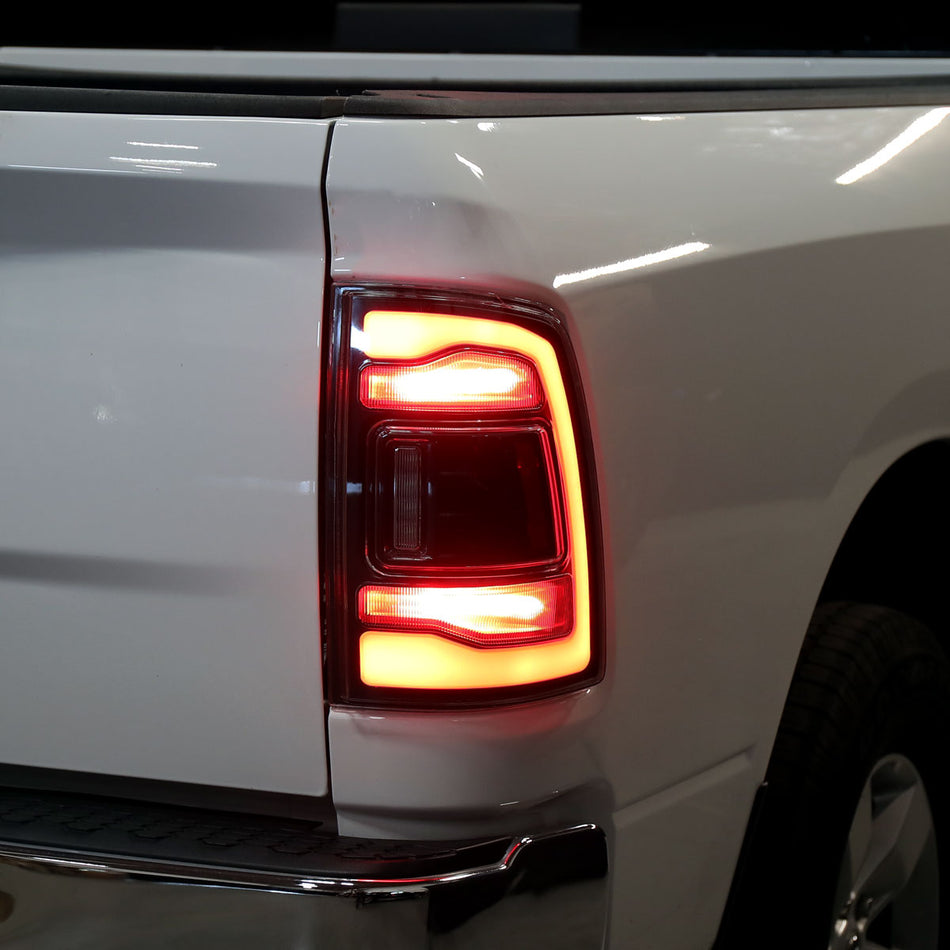 2009-2018 Dodge RAM 1500/2010-2018 RAM 2500 3500 White LED Bar Tail Lights (Black Housing/Smoked Lens)