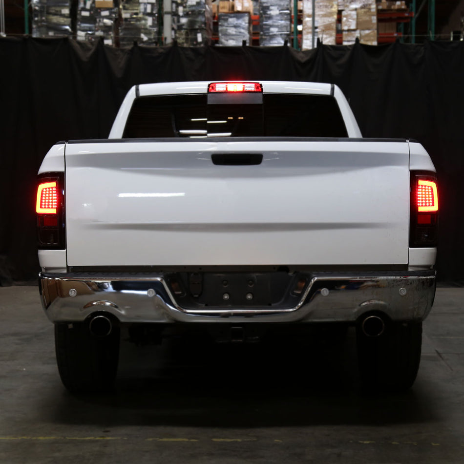 2009-2018 Dodge RAM 1500 / 2019-2021 RAM Classic / 2010-2018 RAM 2500 3500 White Bar LED Tail Lights (Glossy Black Housing/Clear Lens)