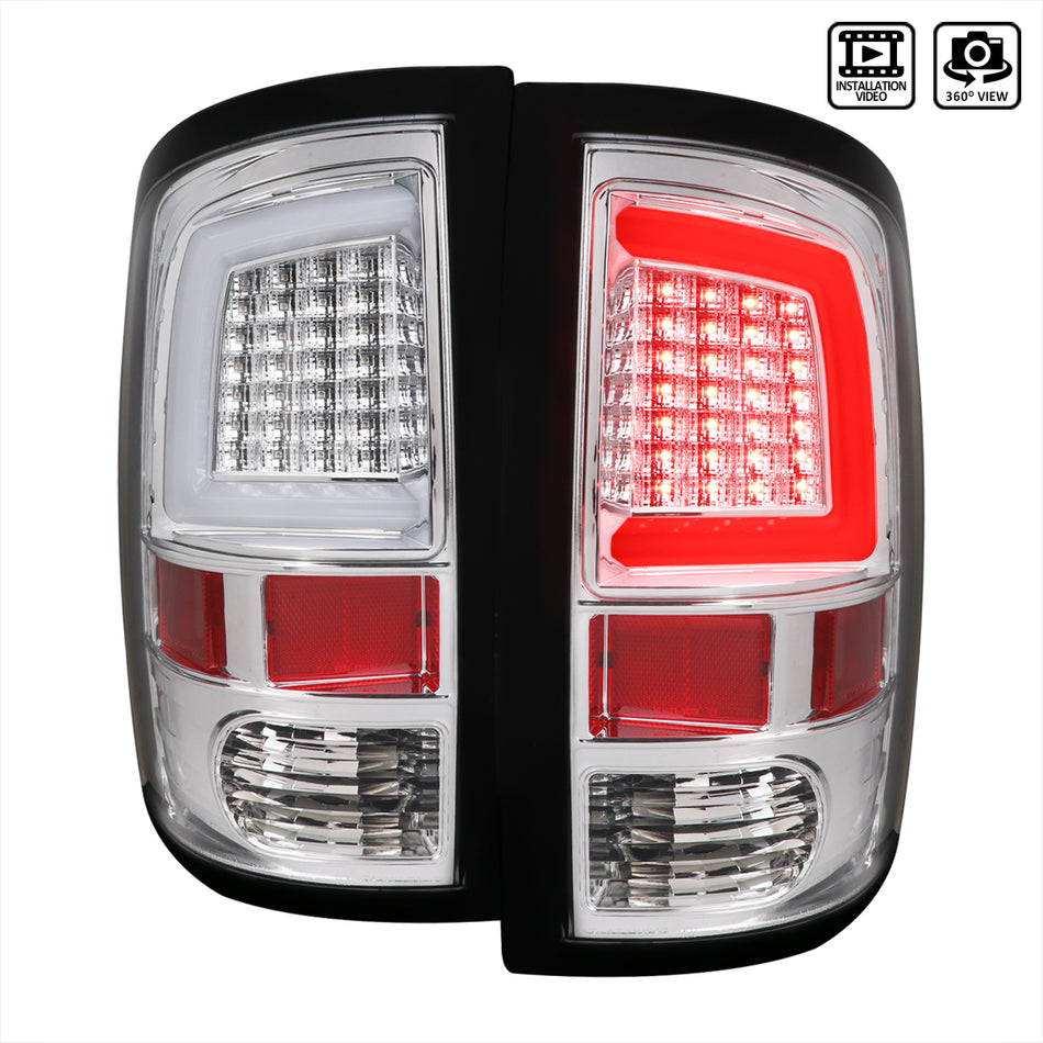 2009-2018 Dodge RAM 1500 / 2019-2021 RAM Classic / 2010-2018 RAM 2500 3500 White Bar LED Tail Lights (Chrome Housing/Clear Lens)