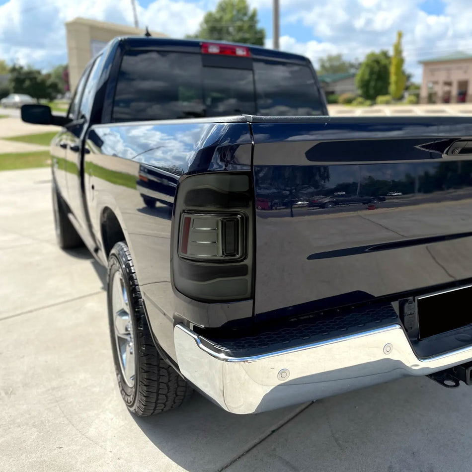 2009-2018 Dodge RAM 1500/2019-2022 RAM 1500 Classic/2010-2018 RAM 2500 3500 LED Bar Tail Lights (Chrome Housing/Smoked Lens)