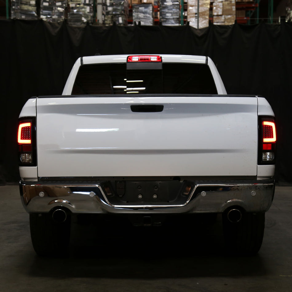 2009-2018 Dodge RAM 1500 / 2019-2021 RAM Classic / 2010-2018 RAM 2500 3500 White Bar LED Tail Lights (Matte Black Housing/Clear Lens)
