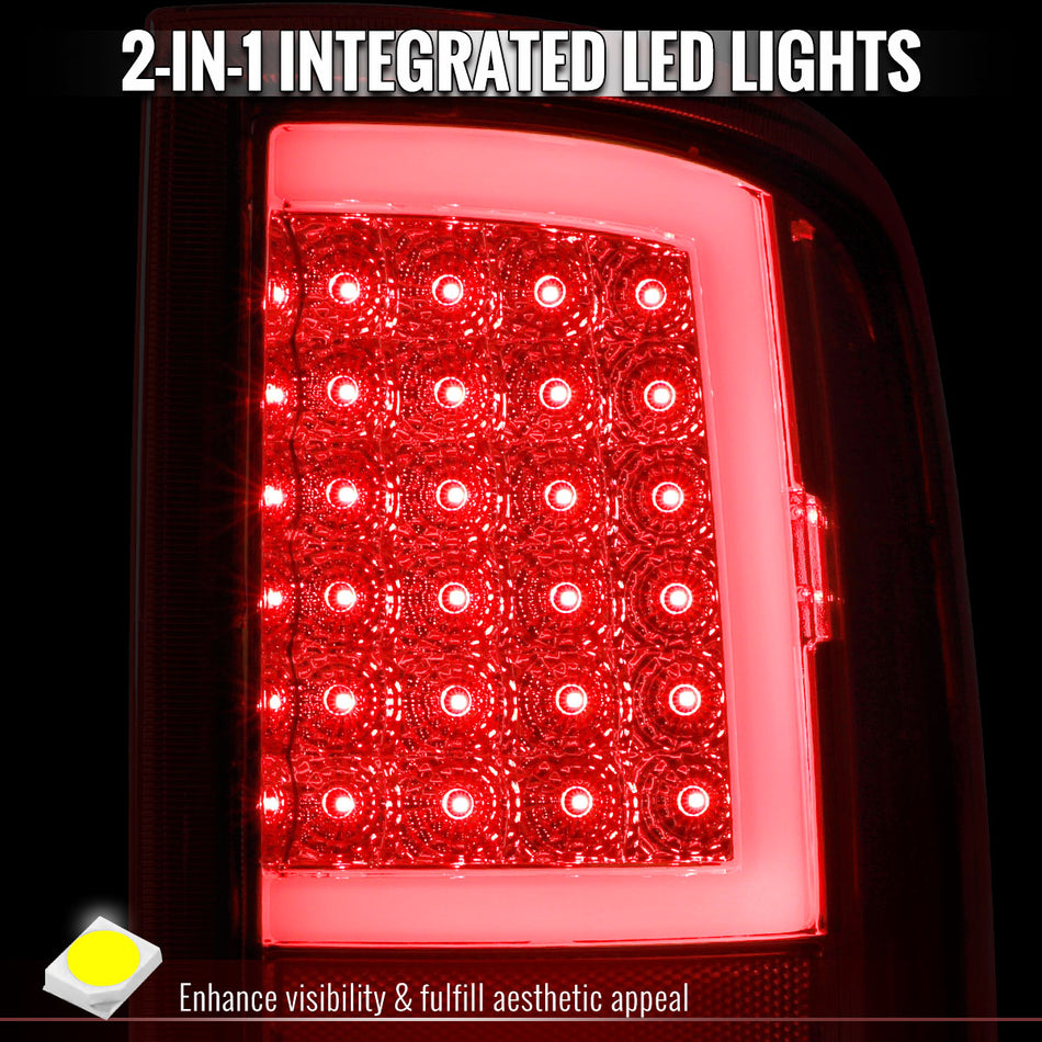 2009-2018 Dodge RAM / 2019-2021 RAM Classic / 2010-2018 RAM 2500 Full LED C-Bar Tail Lights (Chrome Housing / Red Clear Lens)
