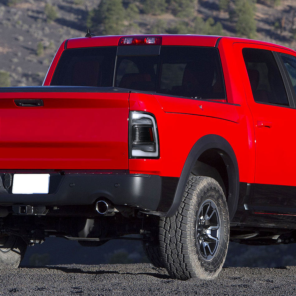2013-2018 RAM 1500/2500/3500 Sequential Signal LED Tail Lights (Matte Black Housing/Clear Lens)