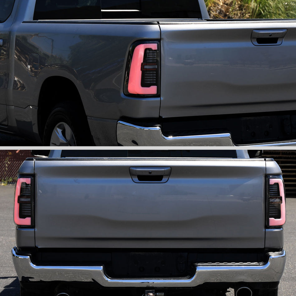 2019-2024 Dodge RAM 1500 Tail Light w/ Sequential Turn Signal LED Strip and LED Side Marker Brake Reverse (Black Housing / Clear Lens)