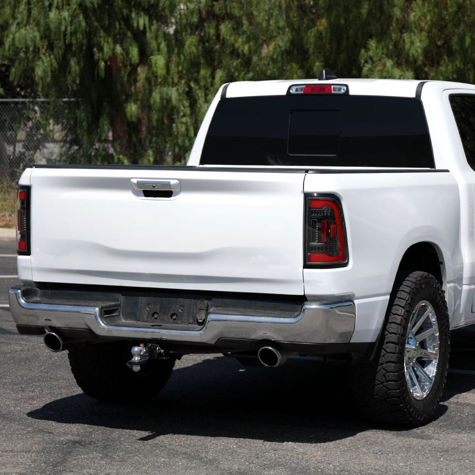 2019-2024 Dodge RAM 1500 Red LED Bar Tail Lights (Glossy Black Housing/Clear Lens)