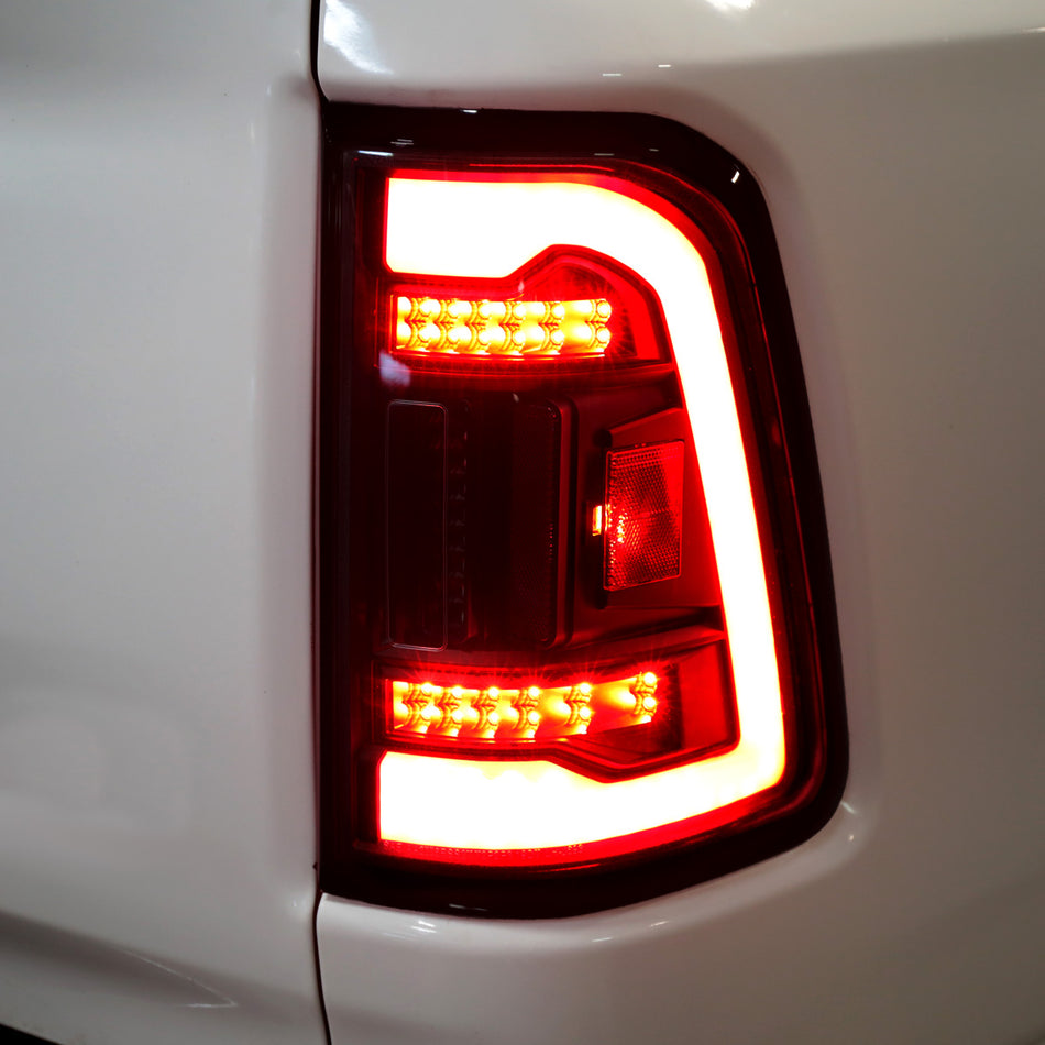 2019-2024 Dodge RAM 1500 White LED Bar Tail Lights (Black Housing/Red Smoked Lens)