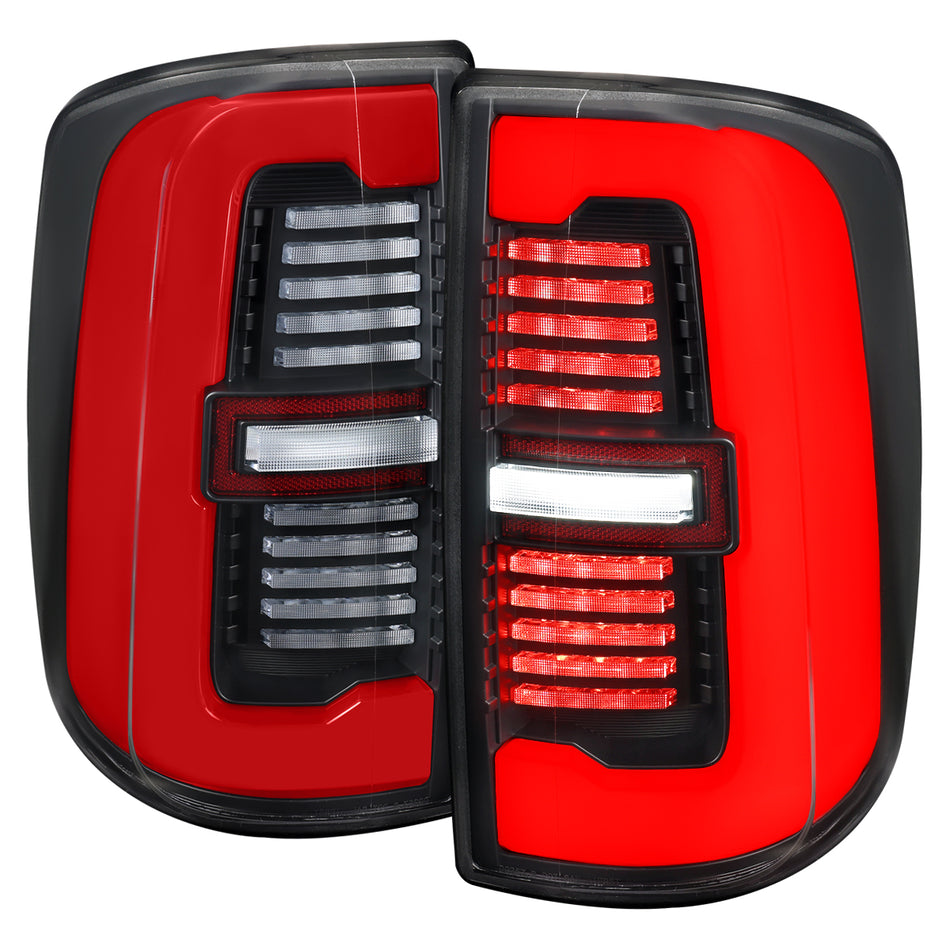 2019-2024 Dodge RAM 2500/3500 Red LED Bar Sequential Signal Tail Lights (Black Housing / Clear Lens)