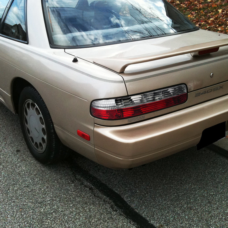 1989-1994 Nissan 240SX S13 Coupe Tail Lights (Chrome Housing/Red Clear Lens)