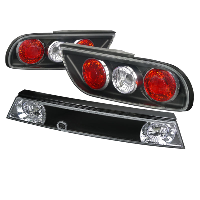 1989-1994 Nissan 240SX S13 Hatchback Tail Lights & Center Trunk Light (Matte Black Housing/Clear Lens)