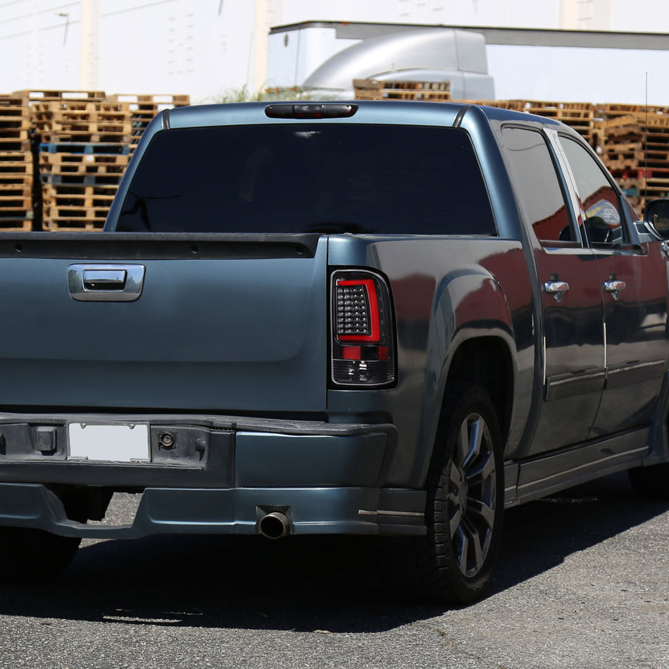 2007-2013 GMC Sierra 1500 / 2007-2014 Sierra 2500HD 3500HD C-Bar LED Tail Lights (Jet Black Housing/Clear Lens)