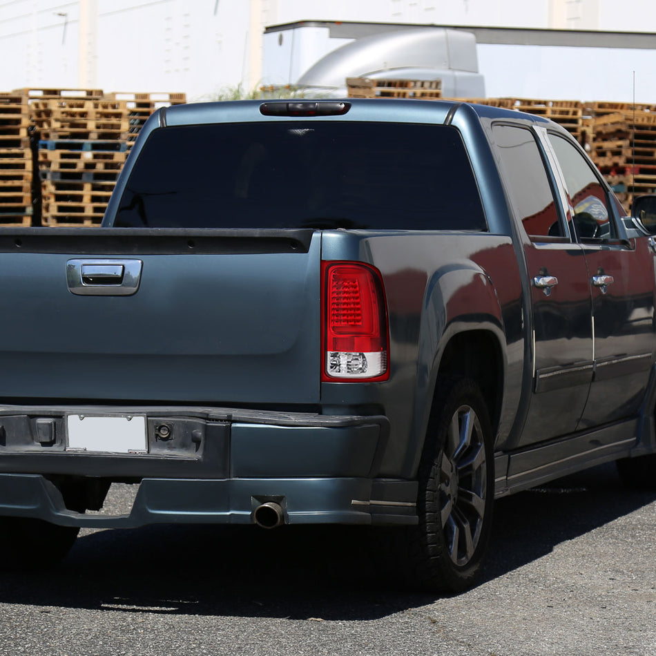 2007-2013 GMC Sierra 1500 / 2007-2014 Sierra 2500HD 3500HD C-Bar LED Tail Lights (Chrome Housing/Red Clear Lens)