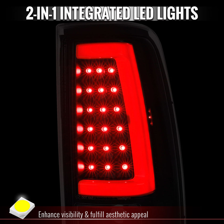 2003-2006 Chevrolet Silverado Red LED C-Bar Tail Lights (Black Housing / Clear Lens)