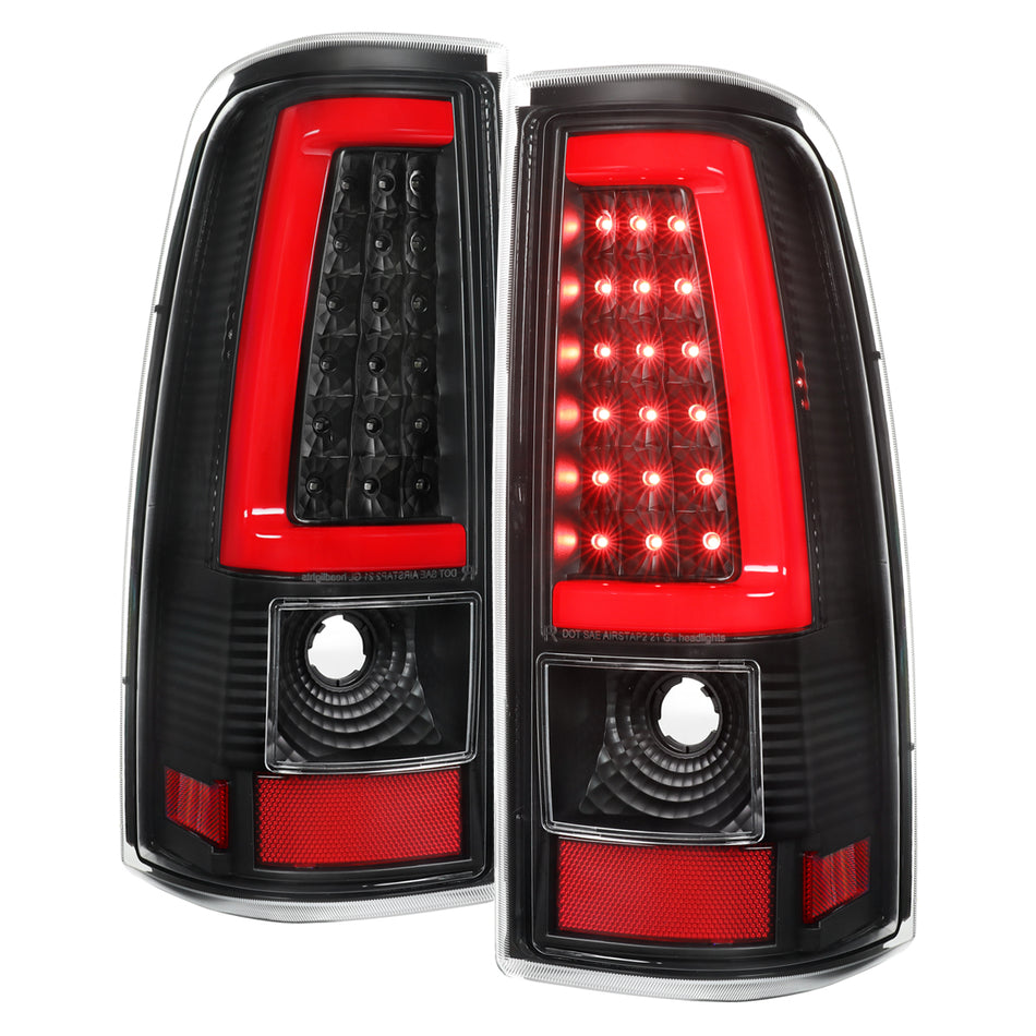 2003-2006 Chevrolet Silverado Red LED C-Bar Tail Lights (Black Housing / Clear Lens)