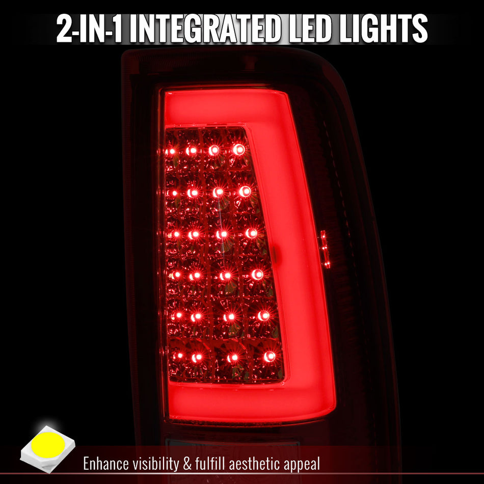 2003-2006 Chevrolet Silverado LED C-Bar Tail Lights (Chrome Housing / Red Clear Lens)