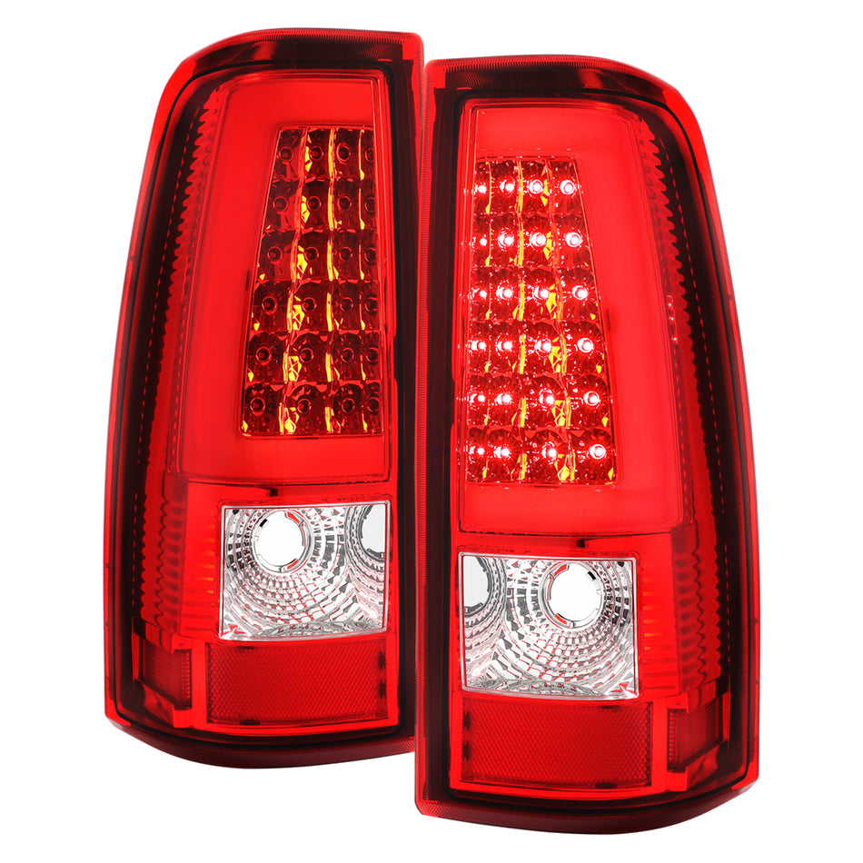2003-2006 Chevrolet Silverado LED C-Bar Tail Lights (Chrome Housing / Red Clear Lens)