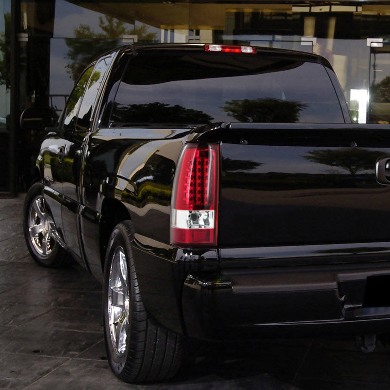 2003-2006 Chevrolet Silverado LED Tail Lights (Chrome Housing/Red Clear Lens)
