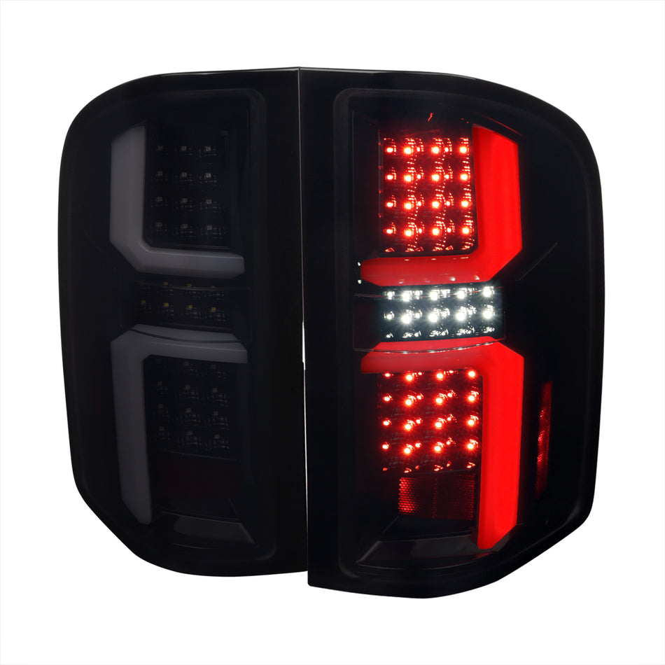 2007-2013 Chevrolet Silverado 1500/ 2007-2014 Silverado 2500HD/3500HD LED Tail Lights with White LED Bar (Glossy Black Housing/Dark Smoked Lens)