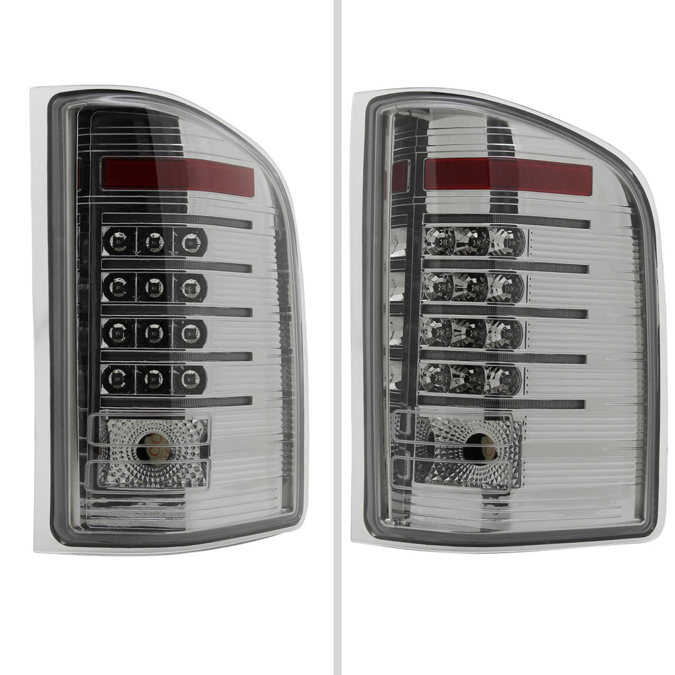 2007-2014 Chevrolet Silverado 1500 2500HD 3500HD LED Tail Lights (Chrome Housing/Clear Lens)