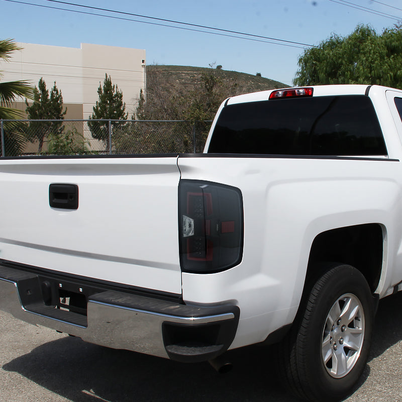2014-2019 Chevrolet Silverado 1500/ 2015-2019 Silverado 2500HD 3500HD GMC Sierra 3500HD Red Bar LED Tail Lights (Black Housing/Clear Lens)