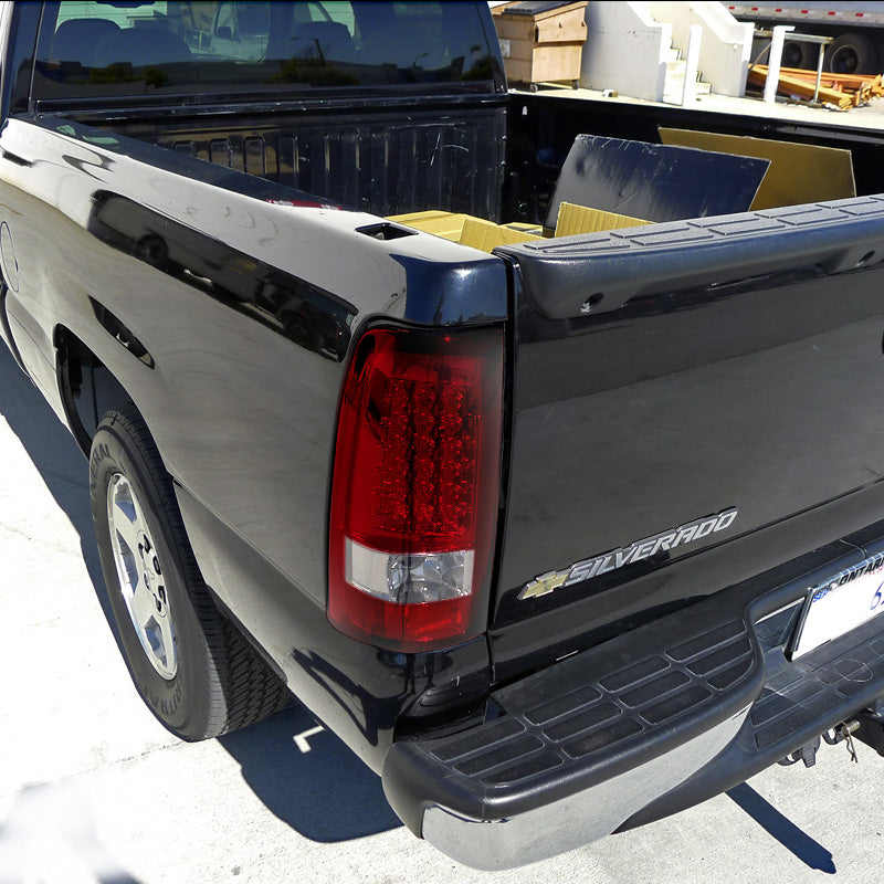 1999-2002 Chevrolet Silverado/ 1999-2006 GMC Sierra LED Tail Lights (Chrome Housing/Red Clear Lens)