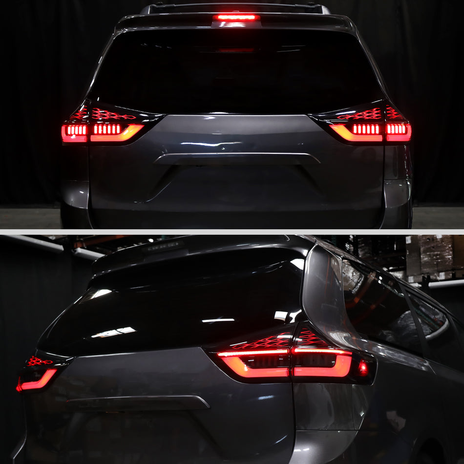2015-2020 Toyota Sienna Full LED Tail Lights w/ Sequential Turn Signal and Startup Animation (Black Housing / Smoked Lens)