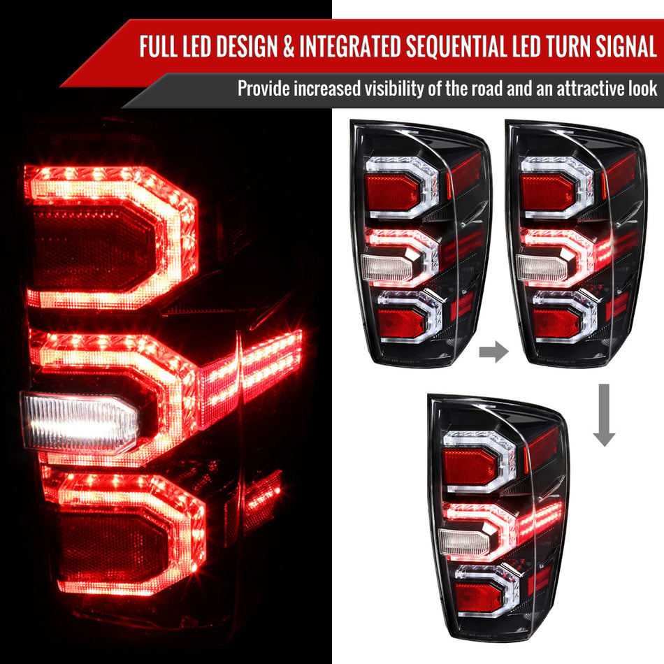 2016-2022 Toyota Tacoma Sequential Signal LED Tail Lights (Jet Black Housing/Clear Lens)