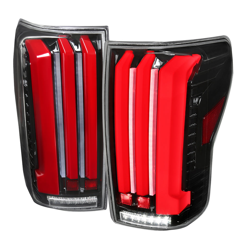 2007-2013 Toyota Tundra Sequential Red LED Bar Tail Lights (Glossy Black Housing/Clear Lens)