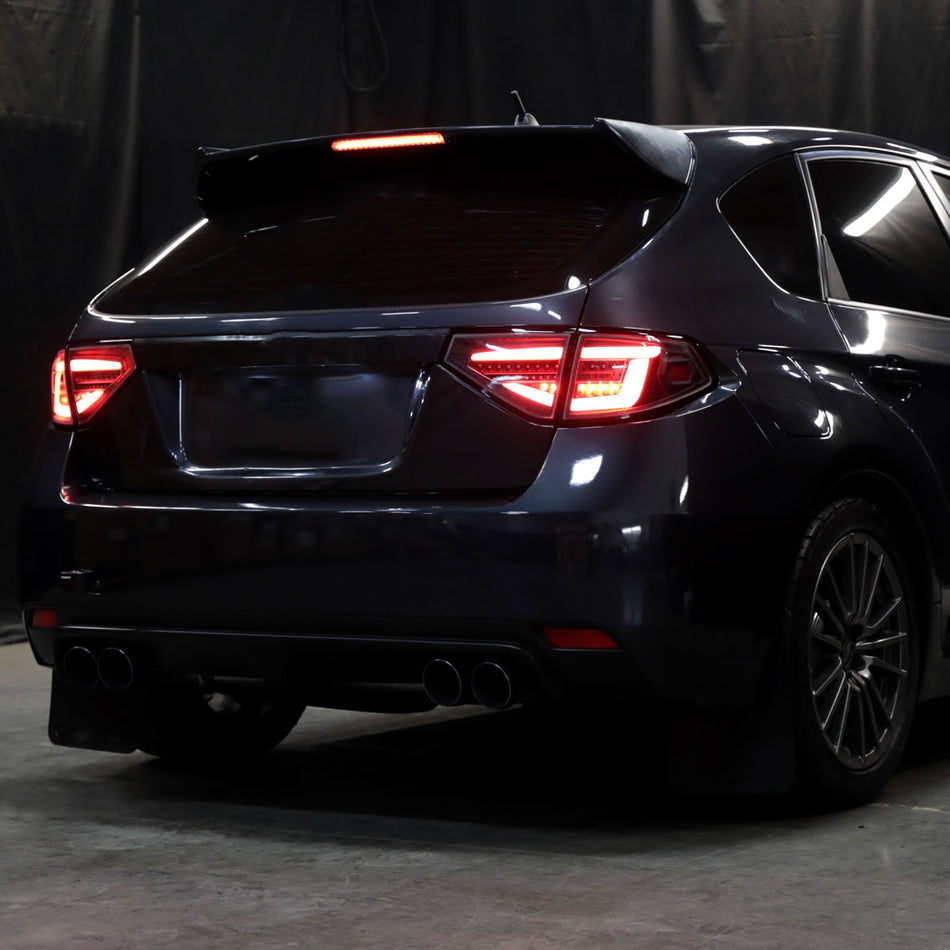 2008-2014 Subaru Impreza WRX Hatchback LED Red Sequential Tube Tail Lights (Matte Black Housing/Clear Lens)