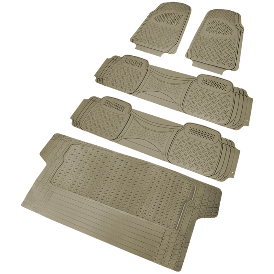 Universal PVC Rubber Floor Mats - 5PC (Beige)