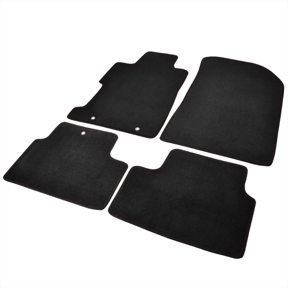 2006-2010 Honda Civic Coupe Black Front & Rear Carpet Floor Mats w/ Red Stitching - 4PC
