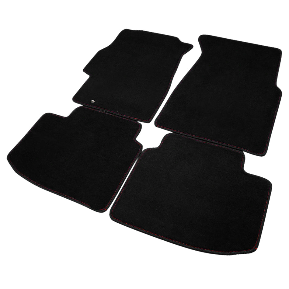 1996-2000 Honda Civic Coupe/Hatchback Black Front & Rear Carpet Floor Mats w/ Red Stitching - 4PC