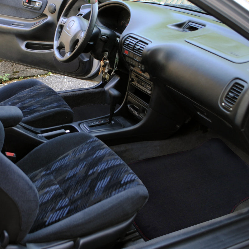 1994-2001 Acura Integra Coupe Black Front & Rear Carpet Floor Mats w/ Red Stitching - 4PC