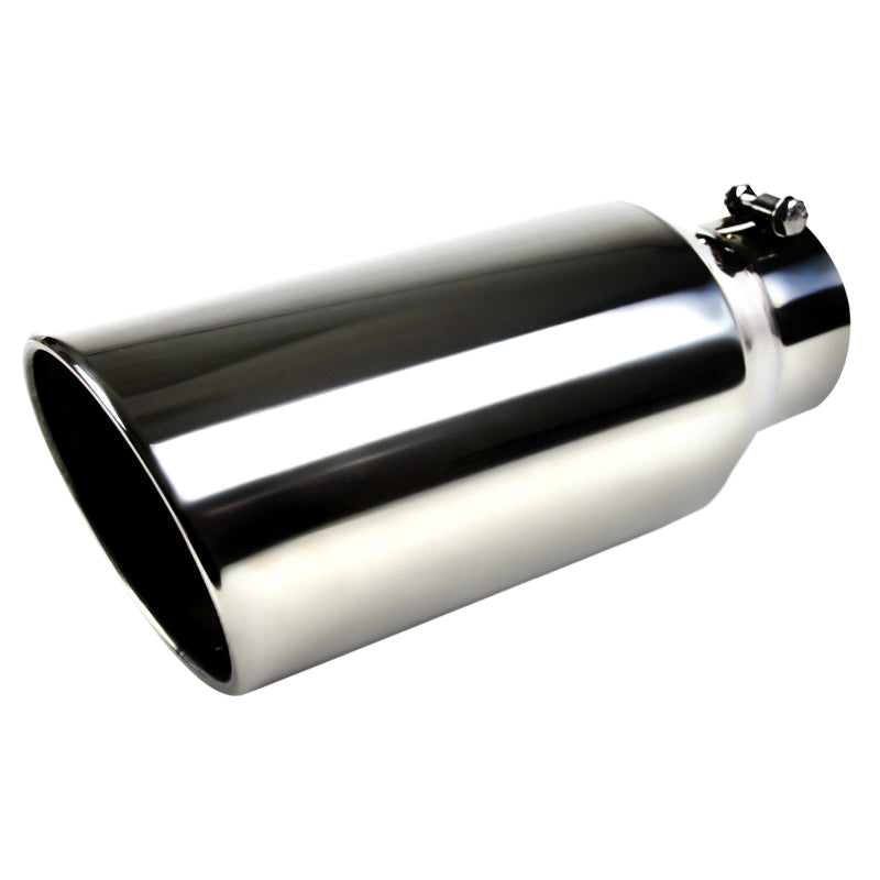 Universal 4" Inlet/6" Outlet Chrome Stainless Steel Bolt-On Angled Exhaust Tip