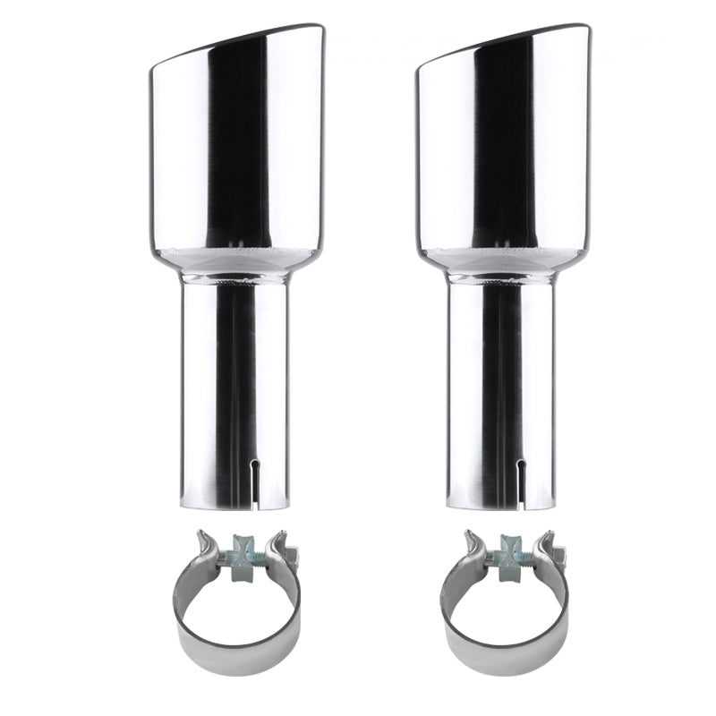 Universal 2.5" Inlet/4.125" Outlet Chrome Stainless Steel Angled Exhaust Tips - 2PC