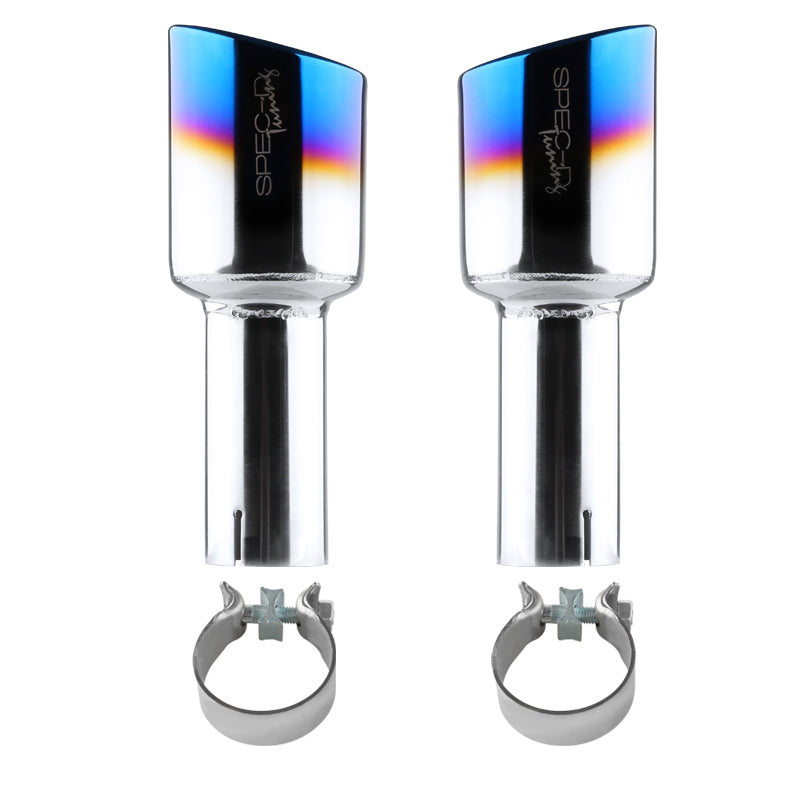 Universal 2.5" Inlet/4.125" Outlet Chrome Stainless Steel Angled Burnt Blue Exhaust Tips - 2PC