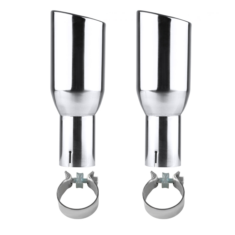 Universal 2.5" Inlet/3.875" Outlet Chrome Stainless Steel Angled Exhaust Tips - 2PC