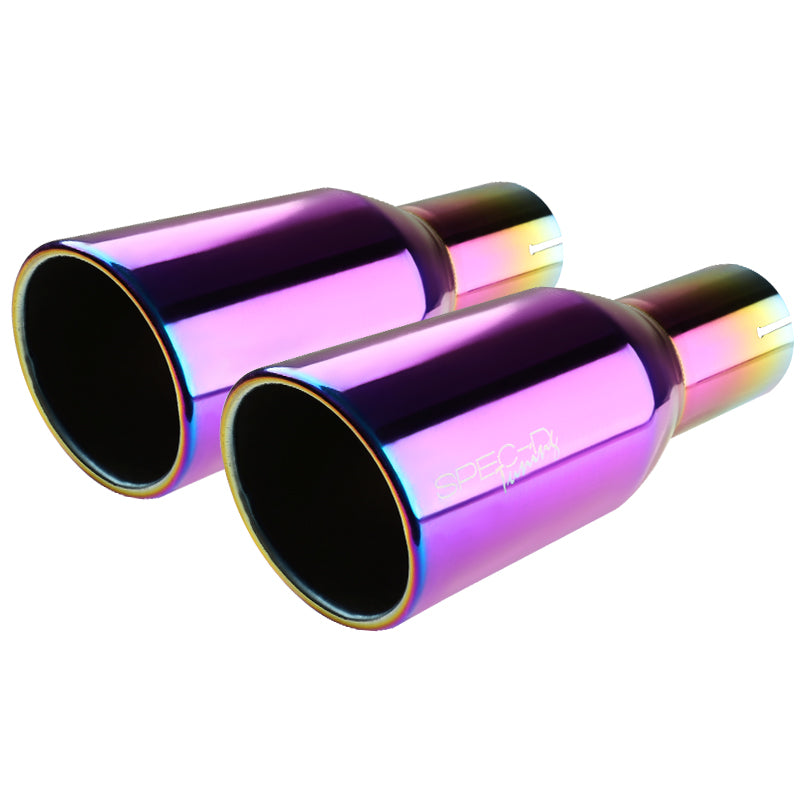 Universal 2.5" Inlet/3.875" Outlet Rainbow Stainless Steel Angled Burnt Purple Exhaust Tips - 2PC