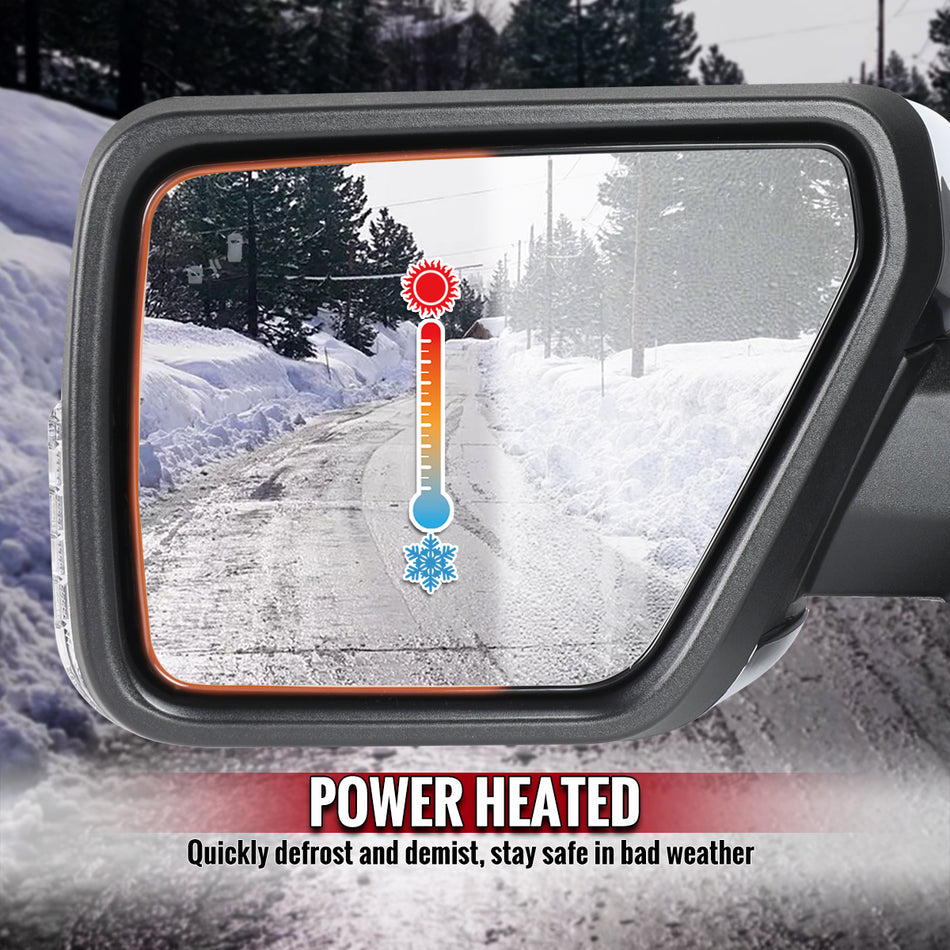 2021-2025 Ford F-150 Chrome Power Adjustable, Manual Fold, BSD & Heated Side Mirror w/ LED DRL Turn Signal Light - Driver Side Only