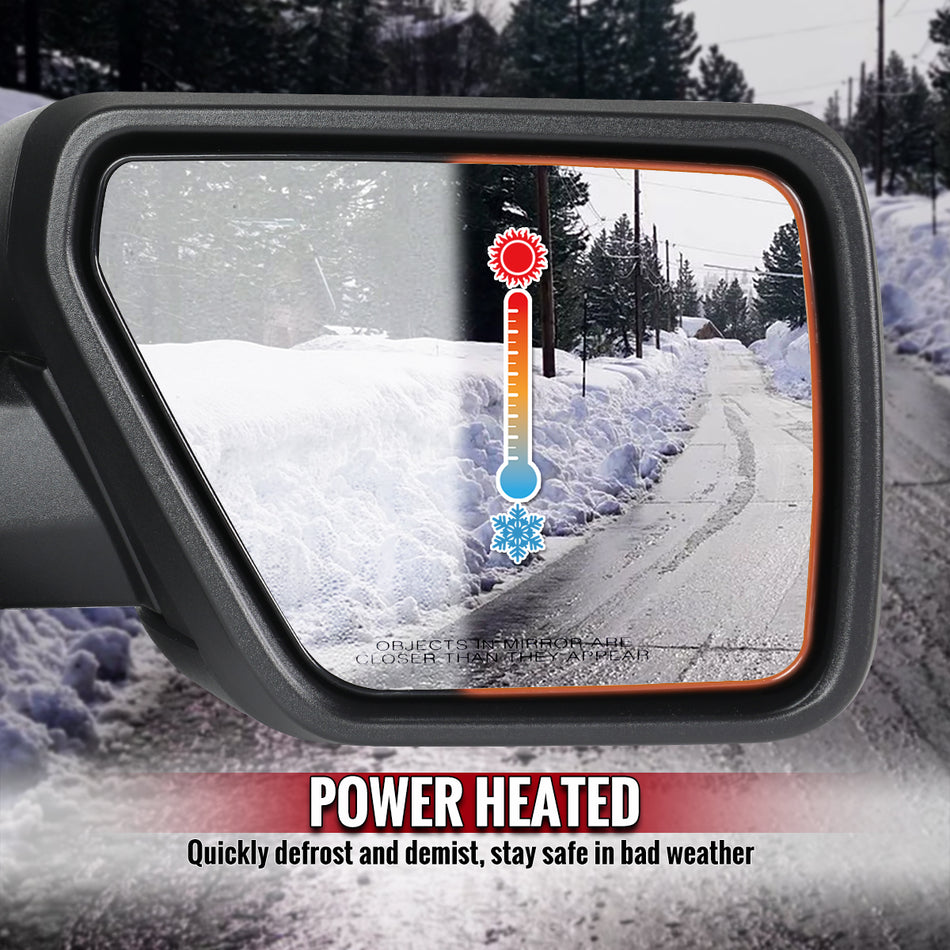 2021-2025 Ford F-150 Black Power Adjustable, Manual Fold & Heated Side Mirror w/ t Temperature Sensor - Passenger Side Only