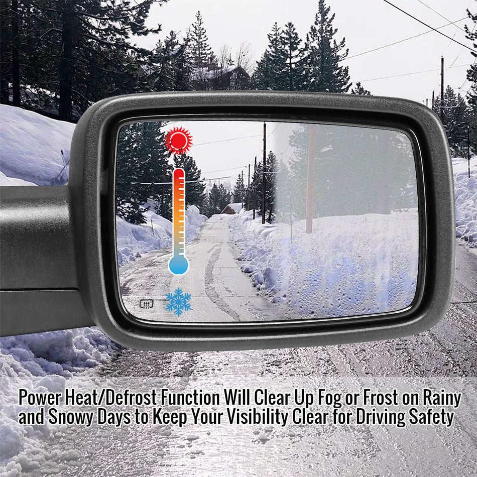2009-2012 Dodge RAM Black Power Adjustable & Heated Side Mirror w/ LED Turn Signal & Puddle Light - Passenger Side Only