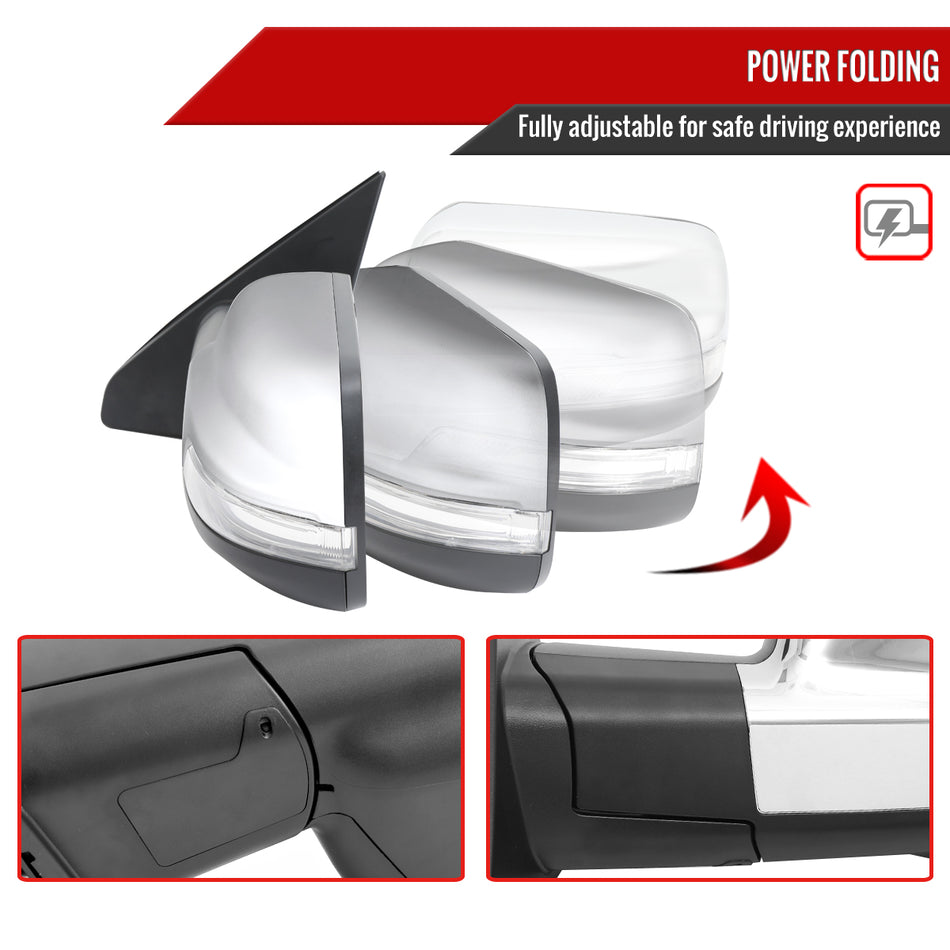 2019-2024 Dodge RAM 1500 Chrome Power Adjustable, Auto-Fold, BSD & Heated Side Mirror w/ LED Puddle and Turn Signal Light - Driver Side Only