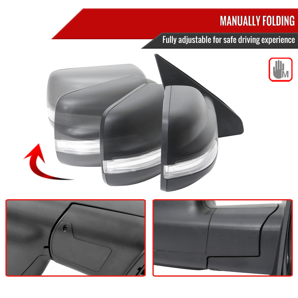 2019-2024 Dodge RAM 1500 Black Power Adjustable, Manual Fold, BSD & Heated Side Mirror w/ LED Puddle and Turn Signal Light - Passenger Side Only