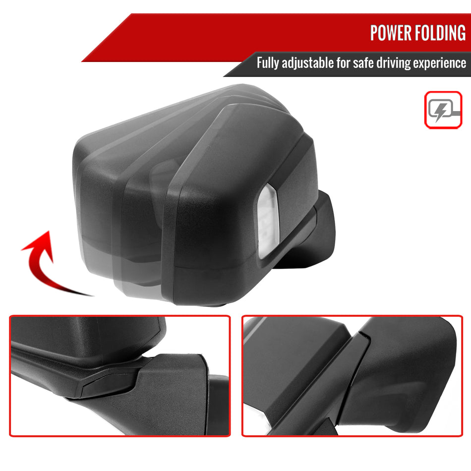 2019-2025 GMC Sierra 1500 Black Power Adjustable, Auto-Fold, BSD & Heated Side Mirror w/ LED Puddle and Auxiliary Light - Passenger Side Only